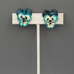 Floral Ceramic Earrings in Blue and Black JP358 2/$10